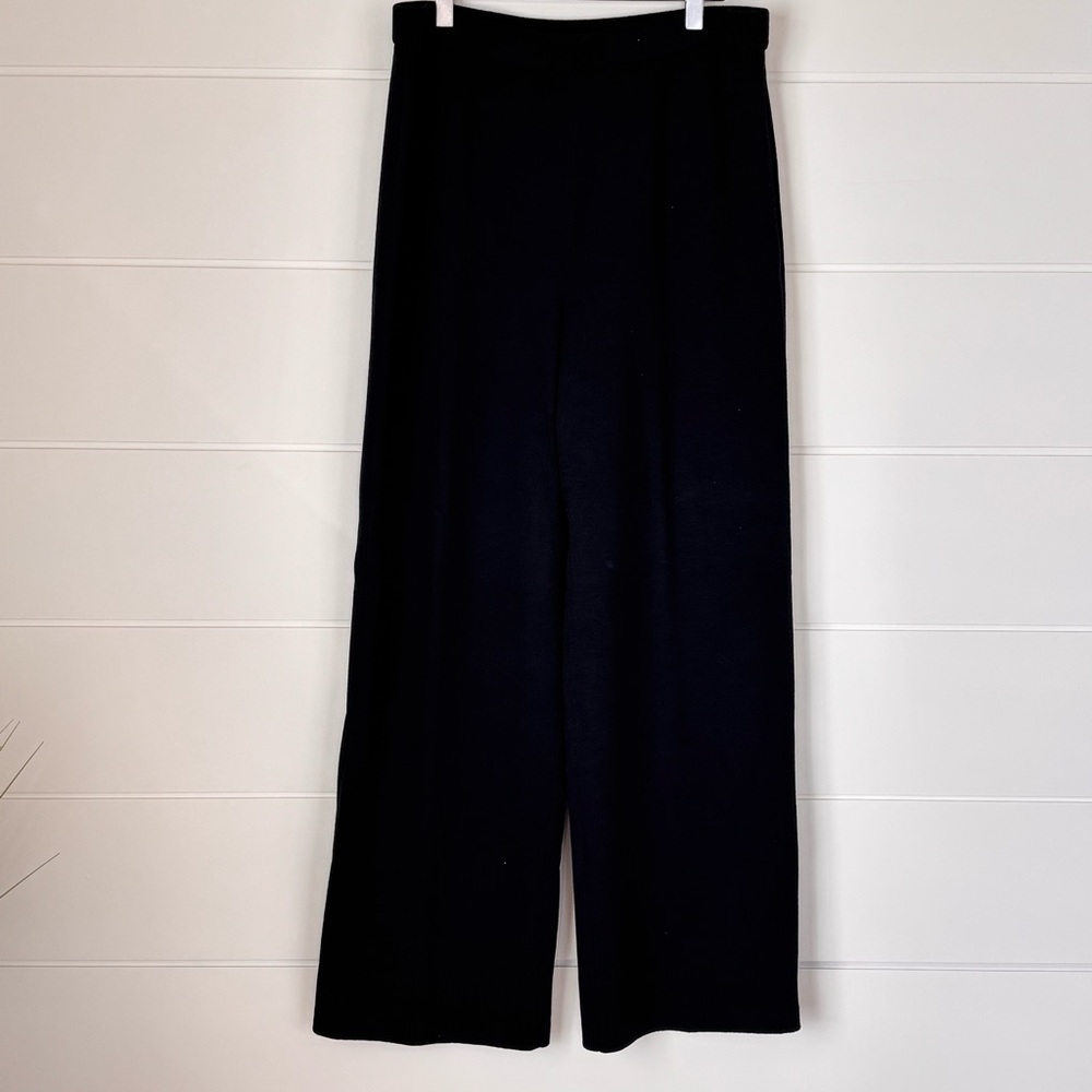 St John Collection Santana Knit Elastic Band Waist Black Wide Leg Pants Size 10 - Picture 8 of 8